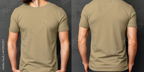 A Stylish Men's Khaki T-shirt Mockup, Front and Back view, Perfect for Cozy Comfort and Fashion Forward Chicness