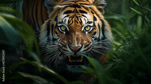 Tiger closeup portrait, safari shot. Bengal Tiger. Made with generative ai © Farid
