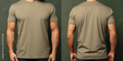 A Stylish Men's Khaki T-shirt Mockup, Front and Back view, Perfect for Cozy Comfort and Fashion Forward Chicness