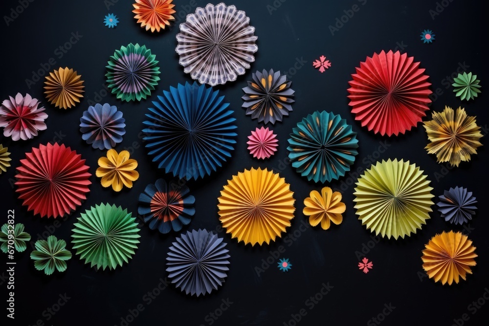 Fototapeta premium multi-colored paper decorations on dark background