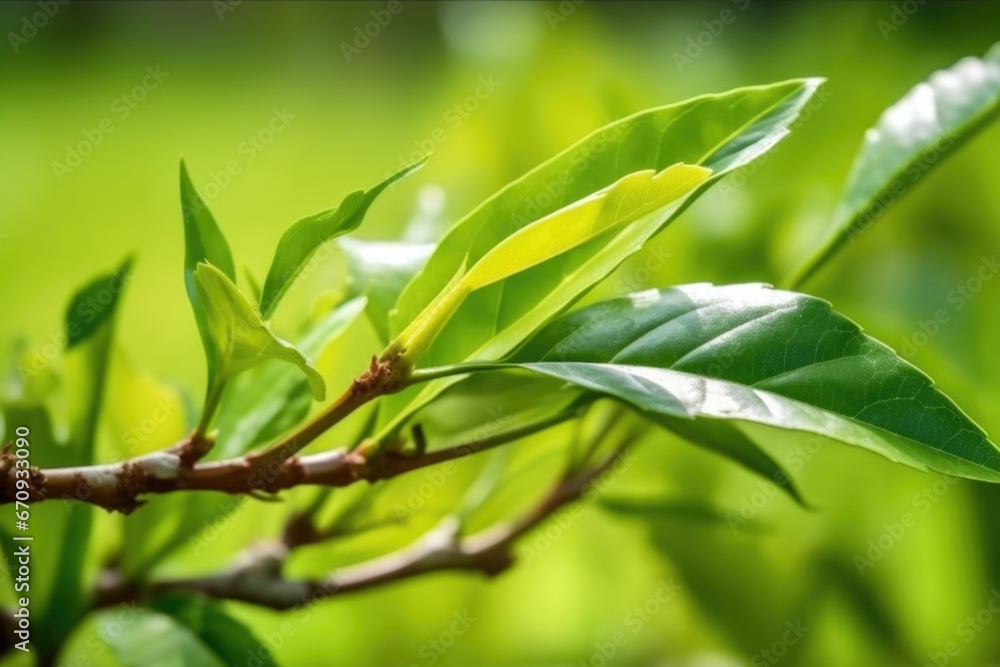 detailed shot of a tea leaf ready for plucking