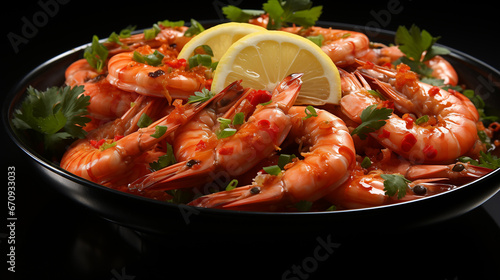 Some prawns cooked on a small plate