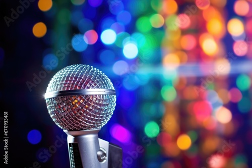 shining disco ball near a public address microphone