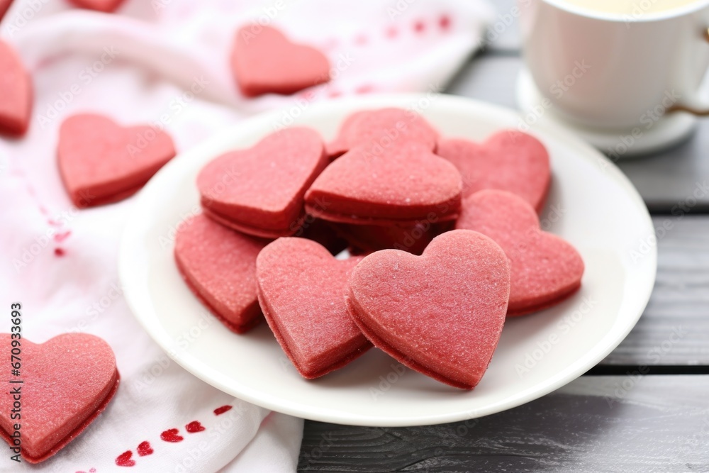 heart-shaped cookies on a white plate heart-shaped cookies on a white plate