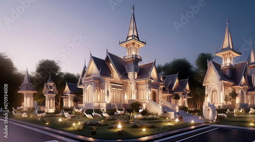 Cultural images, mixed art,churches mixed with thai temples. photo