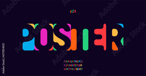 Vibrant typography negative space cutout, modern decorative typeface, abstract vibrant graphic, bright rainbow colors. Creative, playful design for bold, artistic headlines. Vector typeset