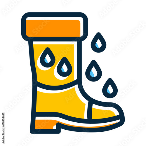 Rain Boots Vector Thick Line Filled Dark Colors