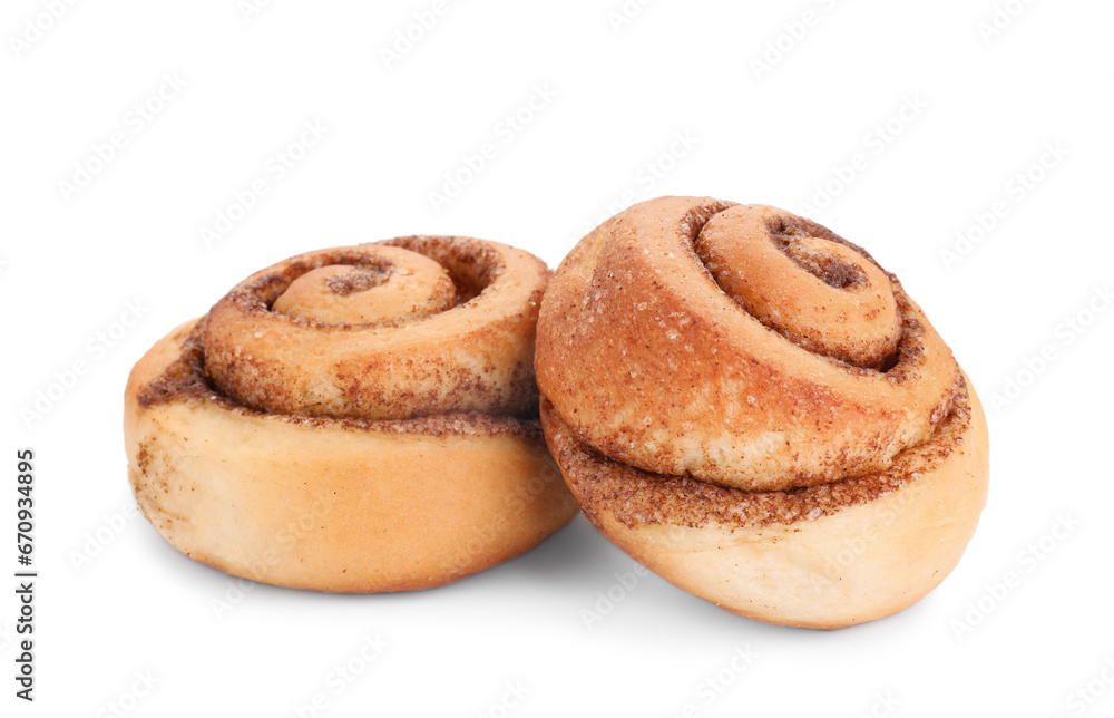 Fresh tasty cinnamon rolls isolated on white Fresh tasty cinnamon rolls isolated on white