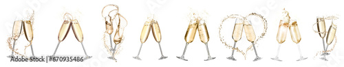 Φωτογραφία Glasses with sparkling wine clinking on white background, collection
