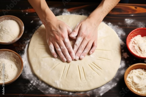 hands forming arepa dough into a round shape