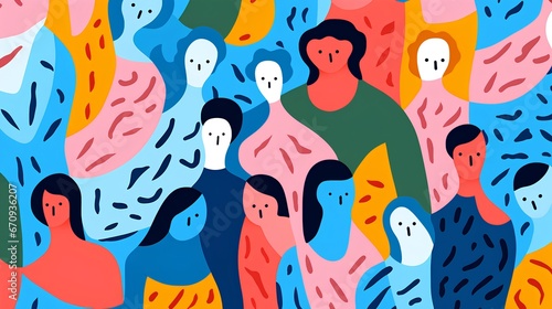 Wallpaper Mural Abstract illustration, diverse group of people. Modern and simplistic art style, with each individual represented by a unique color, emphasizing diversity and inclusivity. Torontodigital.ca