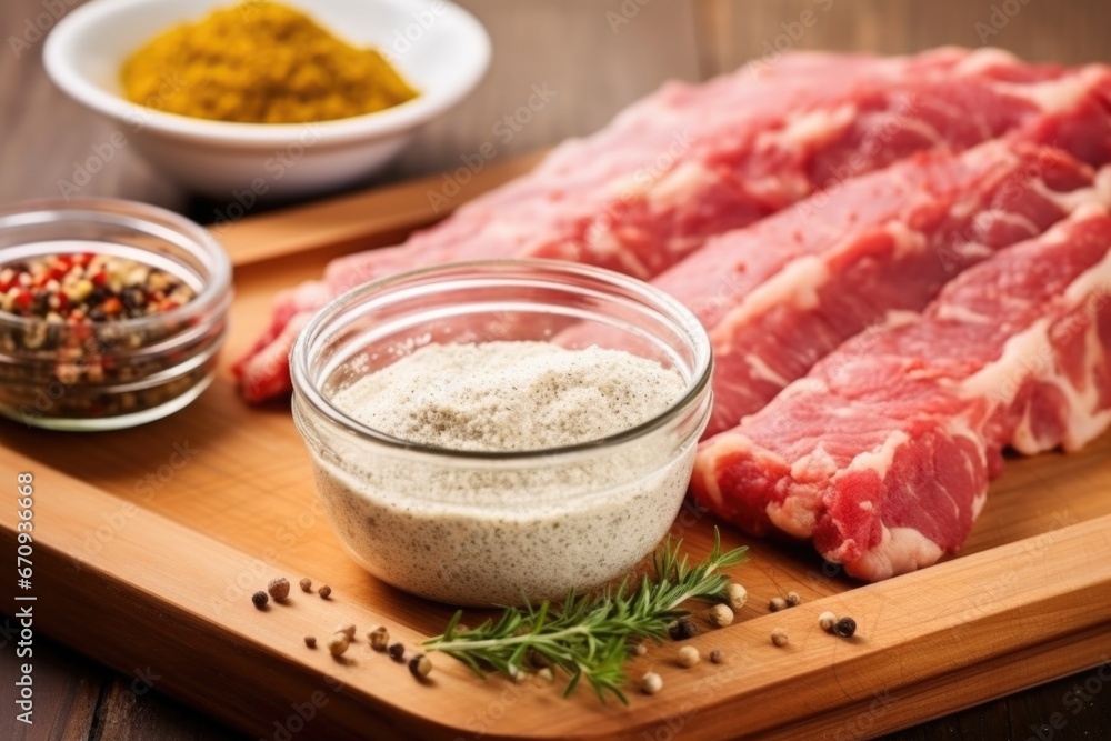 homemade rub mixture spread over raw ribs ready to bake homemade rub mixture spread over raw ribs ready to bake