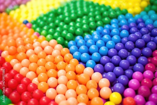 a display of gradient-colored rainbow rubber balls