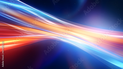 Modern abstract high-speed light effect. Abstract background with curved beams of light. Technology futuristic dynamic motion. Movement pattern for banner or poster design background c. Generative AI.