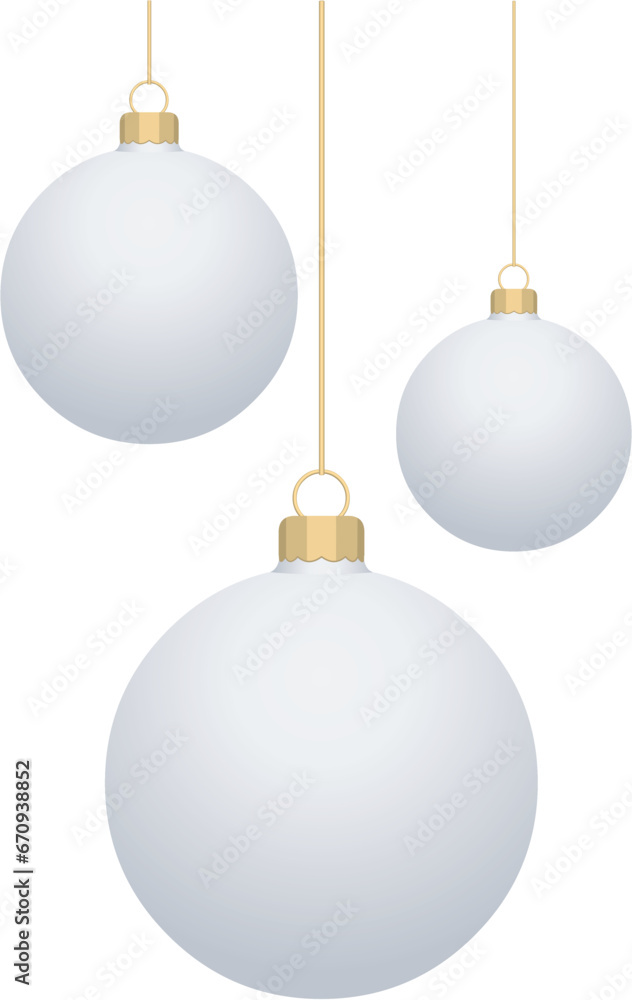 3 boules de Noël blanches avec suspensions en or 3 boules de Noël blanches avec suspensions en or