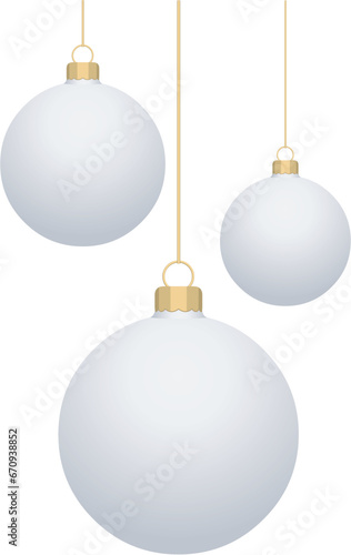 3 boules de Noël blanches avec suspensions en or photo