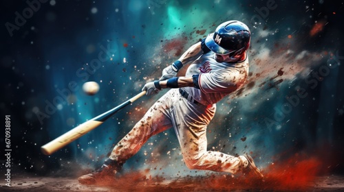 Baseball player hitting ball hard.
