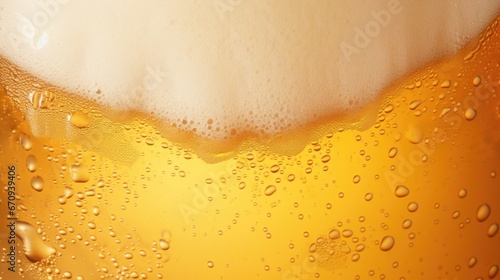 Fresh beer froth with foam bubbles texture background.