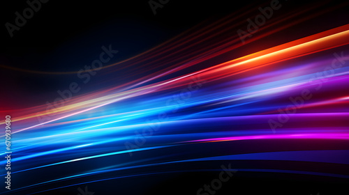 Colorful light trails with motion effect. Vector illustration of high speed light effect on black background. Generative AI.