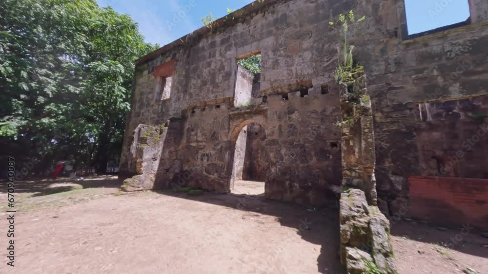 Fpv shot of the ruins of Ingenius Engombe or the former Sugar Factory in Dominican Republic