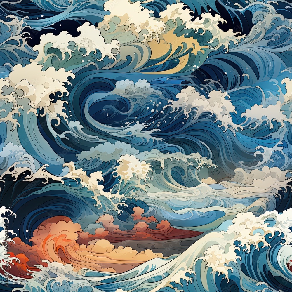 Fototapeta premium seamless pattern texture with sea waves on background for print on fabrics and textiles