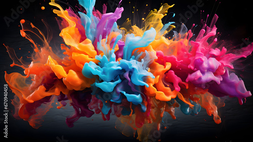 Colorful paint splatters. Generative AI.