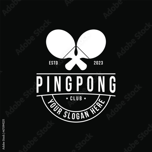 Vintage retro ping pong logo design drawing style