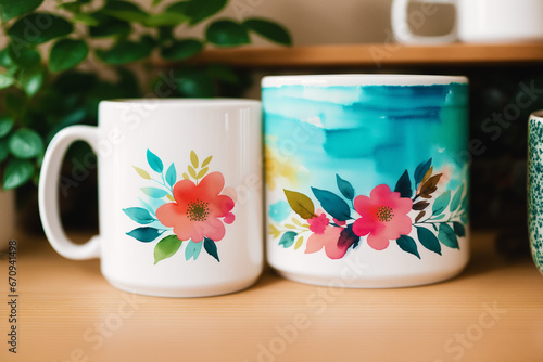A mug with a flower on it. Blooming Serenity. A Floral Journey with Every Sip. Generative AI