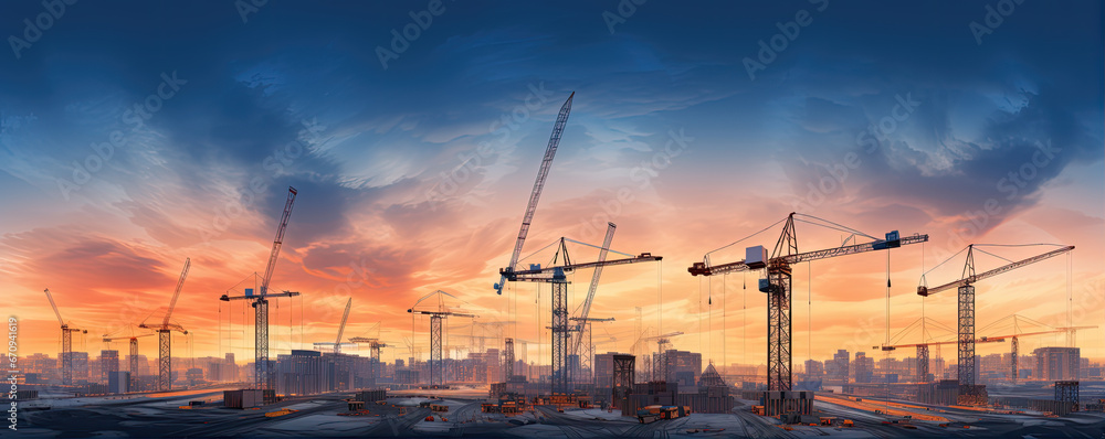 Industrial or construction site in sun set light