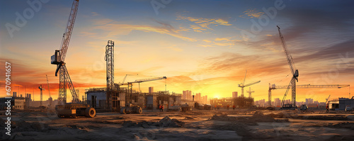 Industrial or construction site in sun set light