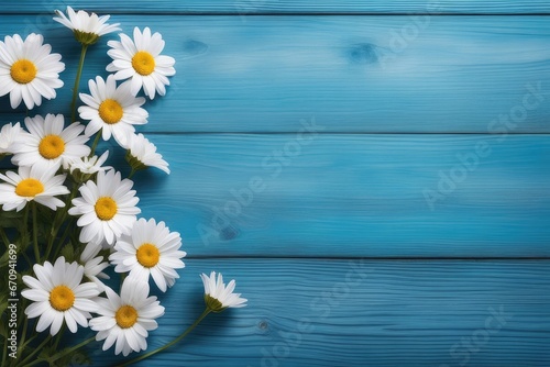 daisies on a blue wooden background © drimerz
