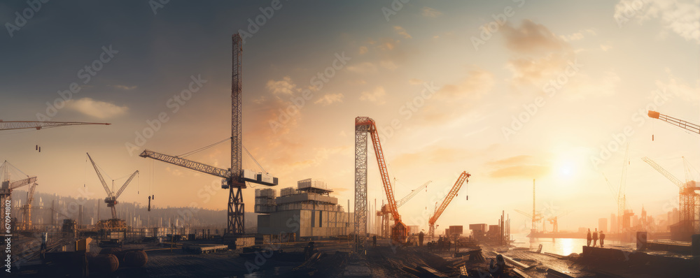 Industrial or construction site in sun set light