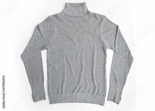 Gray turtleneck mock-up template. Isolated on a white background.