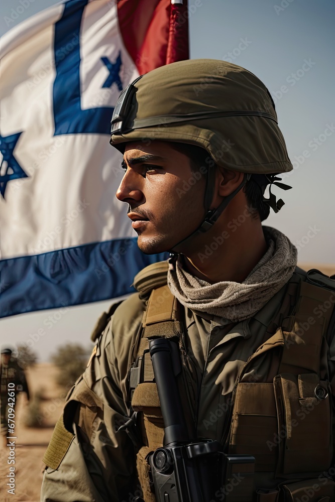 Fototapeta premium soldier in front of flag