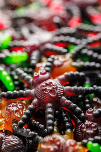 Scary sweet jelly spiders. Halloween candies