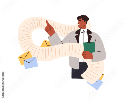 Busy employee with documents, letters. Paper work flow. Business man and mail...