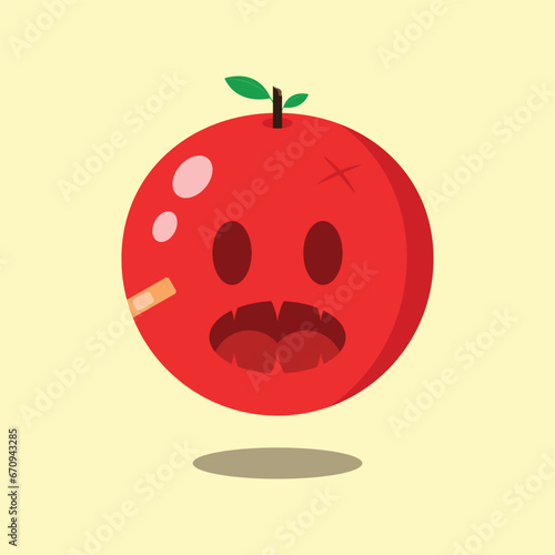 "This illustrative image showcases a red monster apple with an open mouth and plaster, making it perfect for t-shirt designs, book covers, apparel, character profiles, and more."