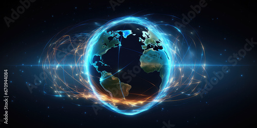 View of earth depicting Global communications and interactivity with satellites