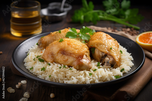 Baked chicken with rice generative AI