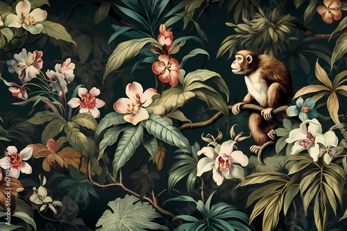 Floral pattern with monkey