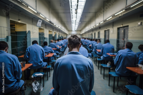 Prisoner eating in prison canteen 