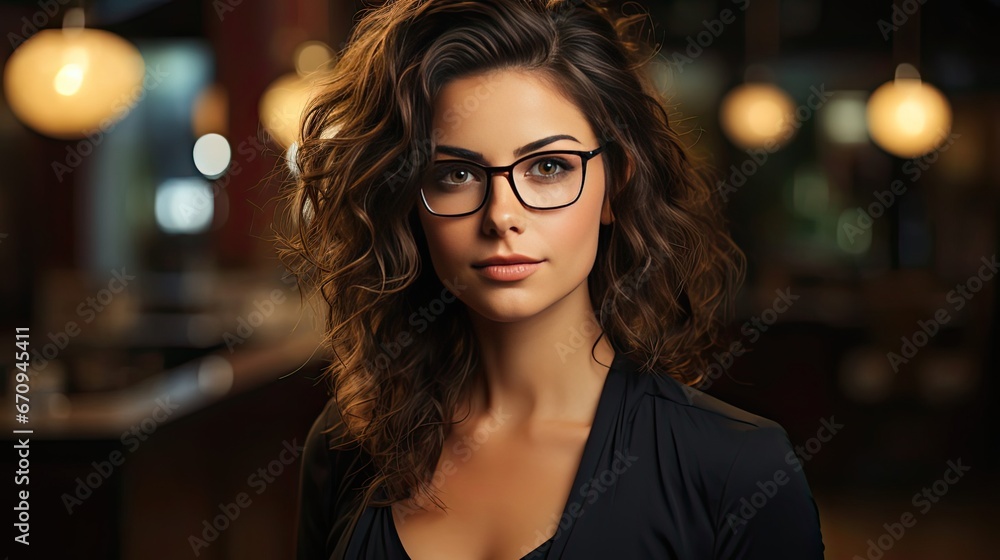 Middle age beautiful businesswoman wearing glasses standing over background with a happy and cool smile on face. Lucky person. Woman portrait illustration. Generative AI Middle age beautiful businesswoman wearing glasses standing over background with a happy and cool smile on face. Lucky person. Woman portrait illustration. Generative AI