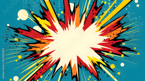VIntage retro comics boom explosion crash bang cover book design with light and dots. Can be used for decoration or graphics. Graphic Art. Generative AI. photo