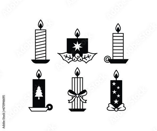 set of candles cartoon icons for christmas, new year, celebration, winter, season vector design collections black white style 