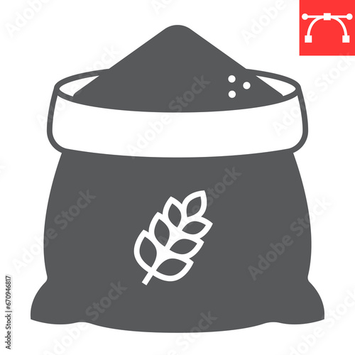 Bag of wheat glyph icon, farm and grain bag, sack of flour vector icon, vector graphics, editable stroke solid sign, eps 10.