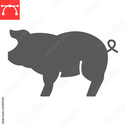 Pig glyph icon, farm and pork meat, pig body vector icon, vector graphics, editable stroke solid sign, eps 10.