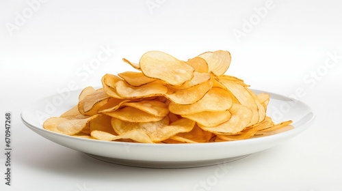 bowl of potato chips against a white background with room for text photo