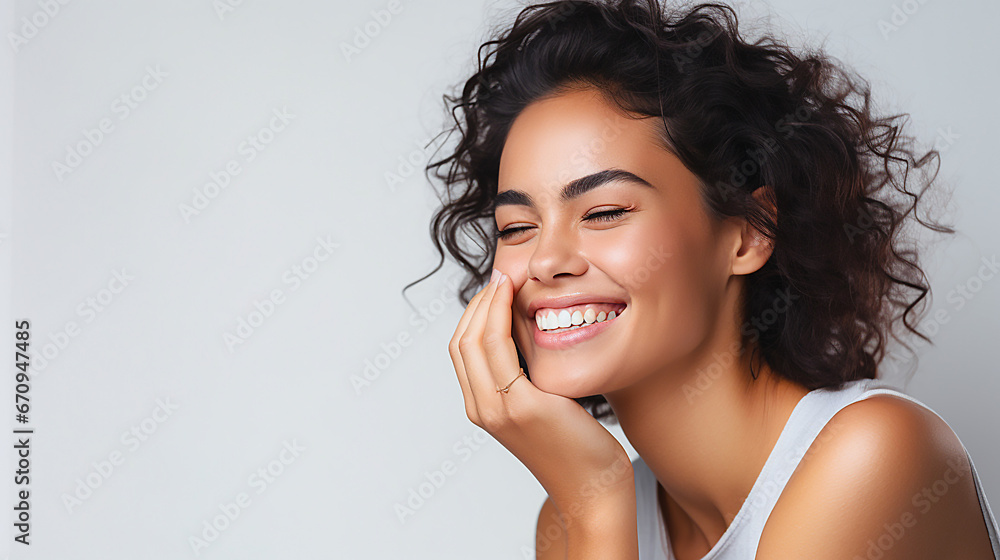 Portrait of a woman with beautiful skin, with white copy space Portrait of a woman with beautiful skin, with white copy space