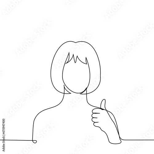 woman showing thumbs up - one line art vector