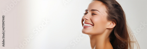 Portrait of a woman with beautiful skin, with white copy space photo